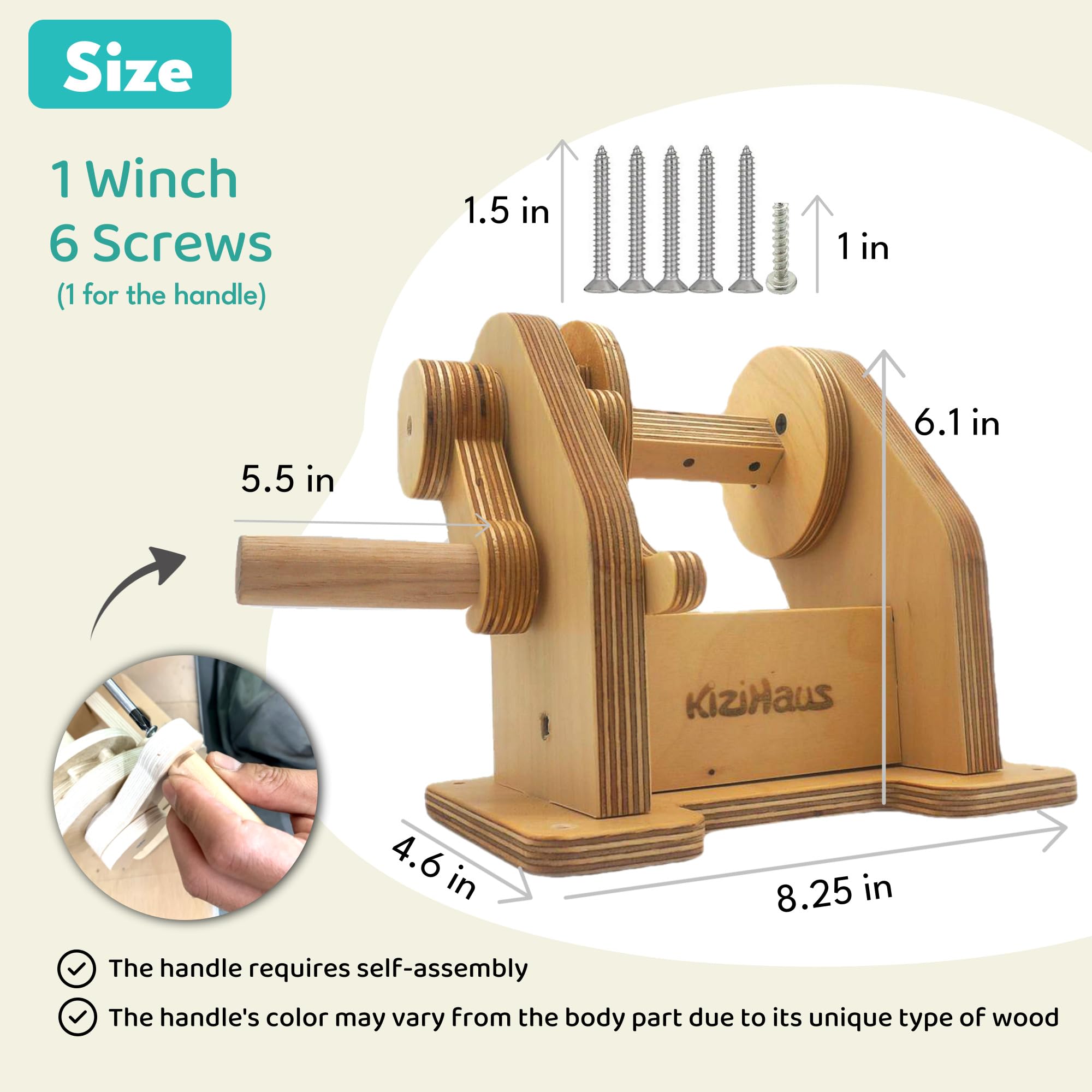 kizihaus Wooden Hand Winch Toy – Bucket Pulley System for Kids – Activity for Imaginative for Indoor Treehouse or Loft Bed Use