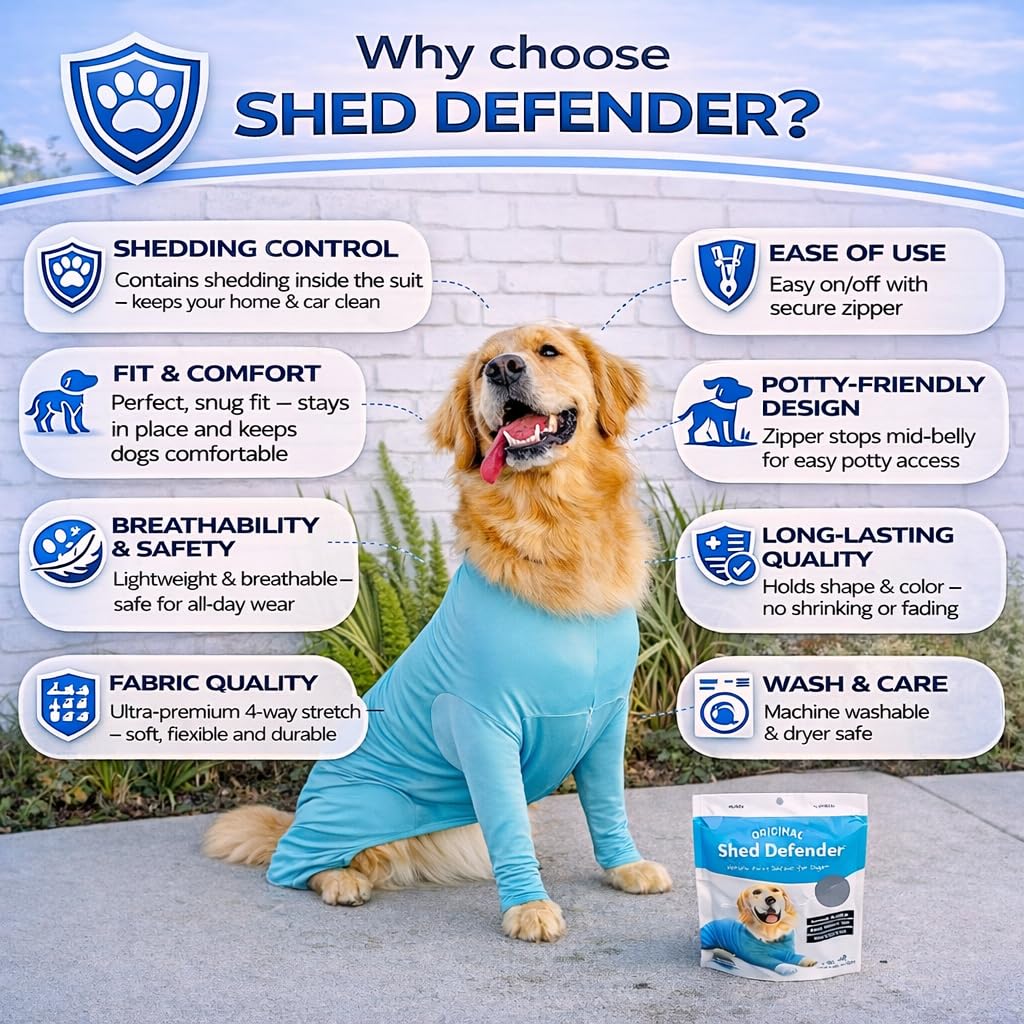 Shed Defender Sport Dog Onesie: Visto en el Tanque Shark, Contiene Pelo desprendido de Perros para el hogar, el automóvil, los Viajes, la Camisa para calmar la ansiedad, (Columbia Blue, Giant)