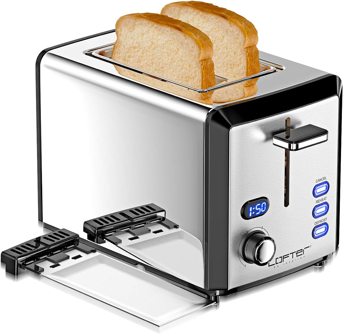 2 Slice Toaster, Stainless Steel Toaster, Extra Wide Slots