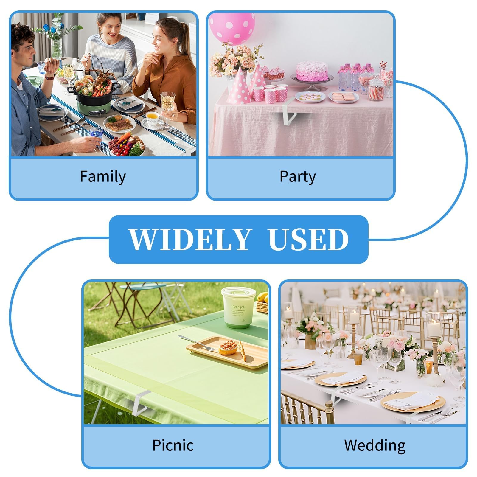 6 pinzas de mantel de acero inoxidable de gran formato, 8 x 7 cm, pinzas de mantel para mesas gruesas de 0 a 7 cm, para mesa de jardín, restaurante, comedor, fiestas, bodas