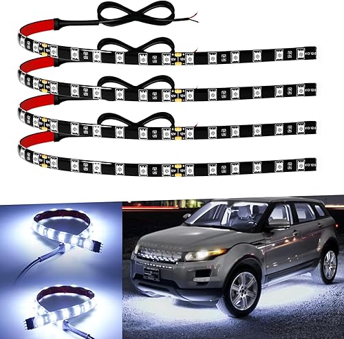 Miniatura 10 de Tira de luz LED de 12 V de 18 pulgadas, conectable, azul hielo, tira de luces LED impermeables para automóvil, motocicleta, carrito de golf