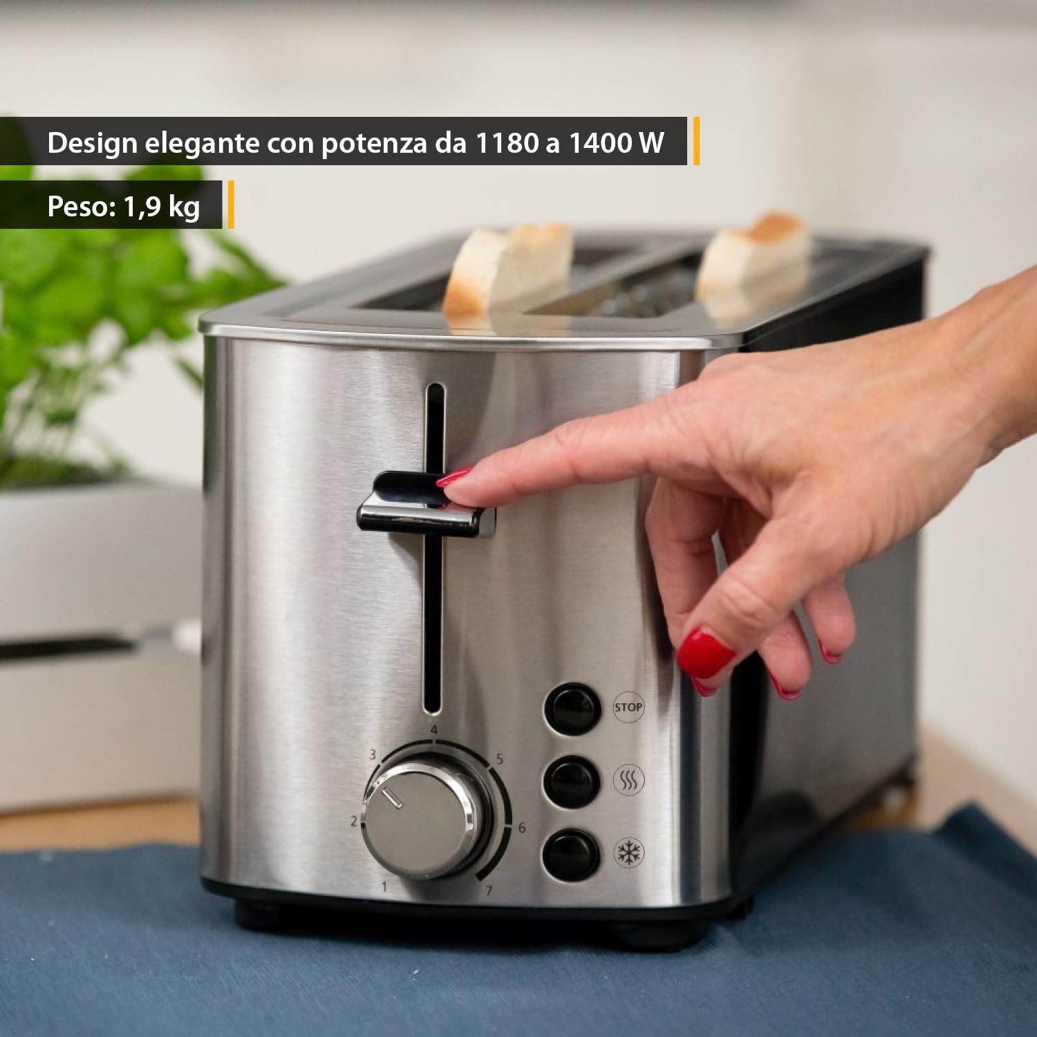 TZS First Austria Tostapane a fessura lunga, acciaio inox, 4 fette, 1400 W, con scalda panini rimovibile, vassoio raccogli briciole, centratura del toast, rivestimento anti-impronta.