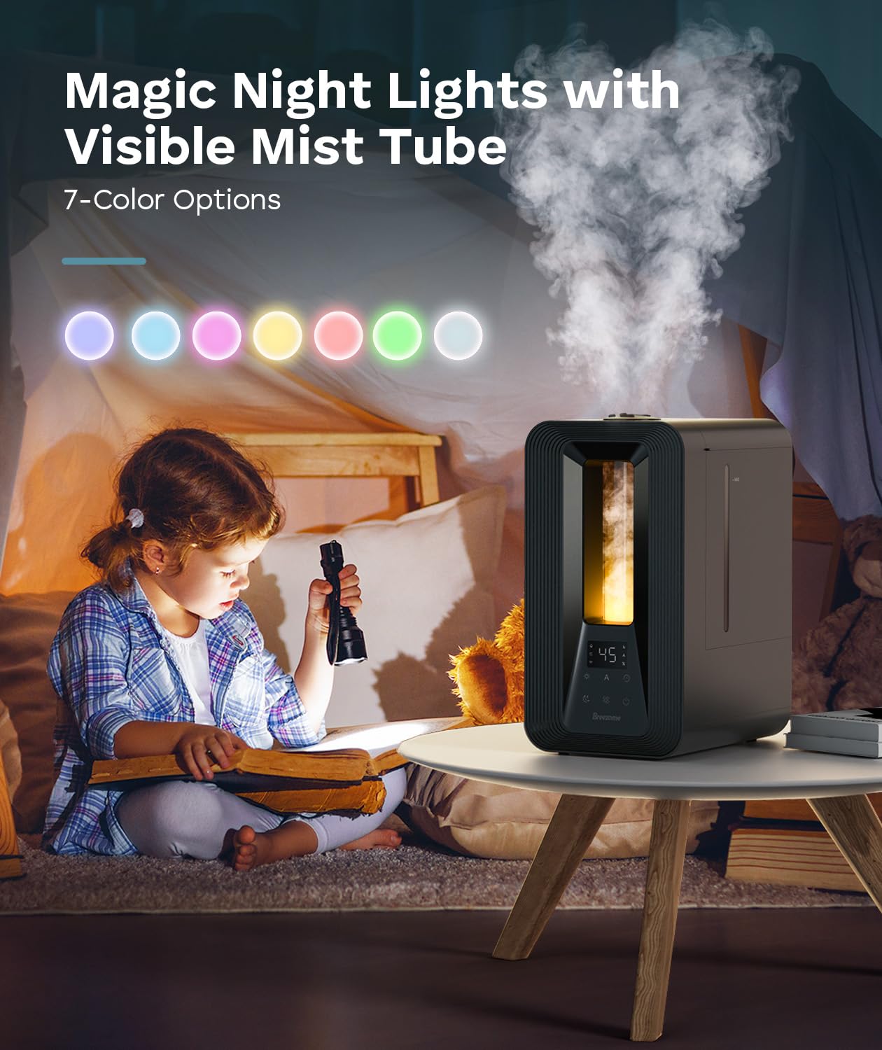 BREEZOME Humidificador de dormitorio de 6 litros con difusor de aroma, humidificador, luz nocturna, duración de 50 horas