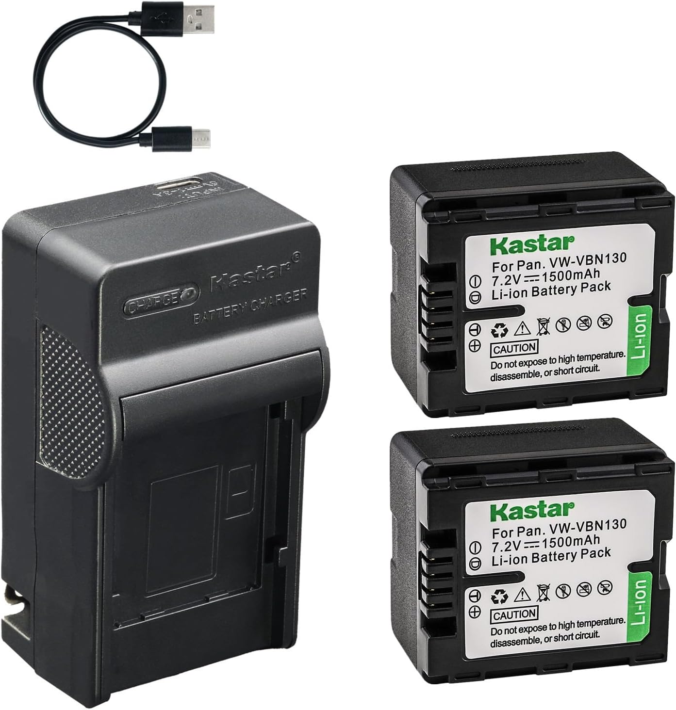 Kastar 2-Pack VBN130 Battery and AC & USB-C Charger, Compatible with VBN070 VBN130 VBN260 Camera, for Panasonic HC-X800 X900 X909 X910 X920 HDC-TM900 SD900 SD800 HS900 Camcorder