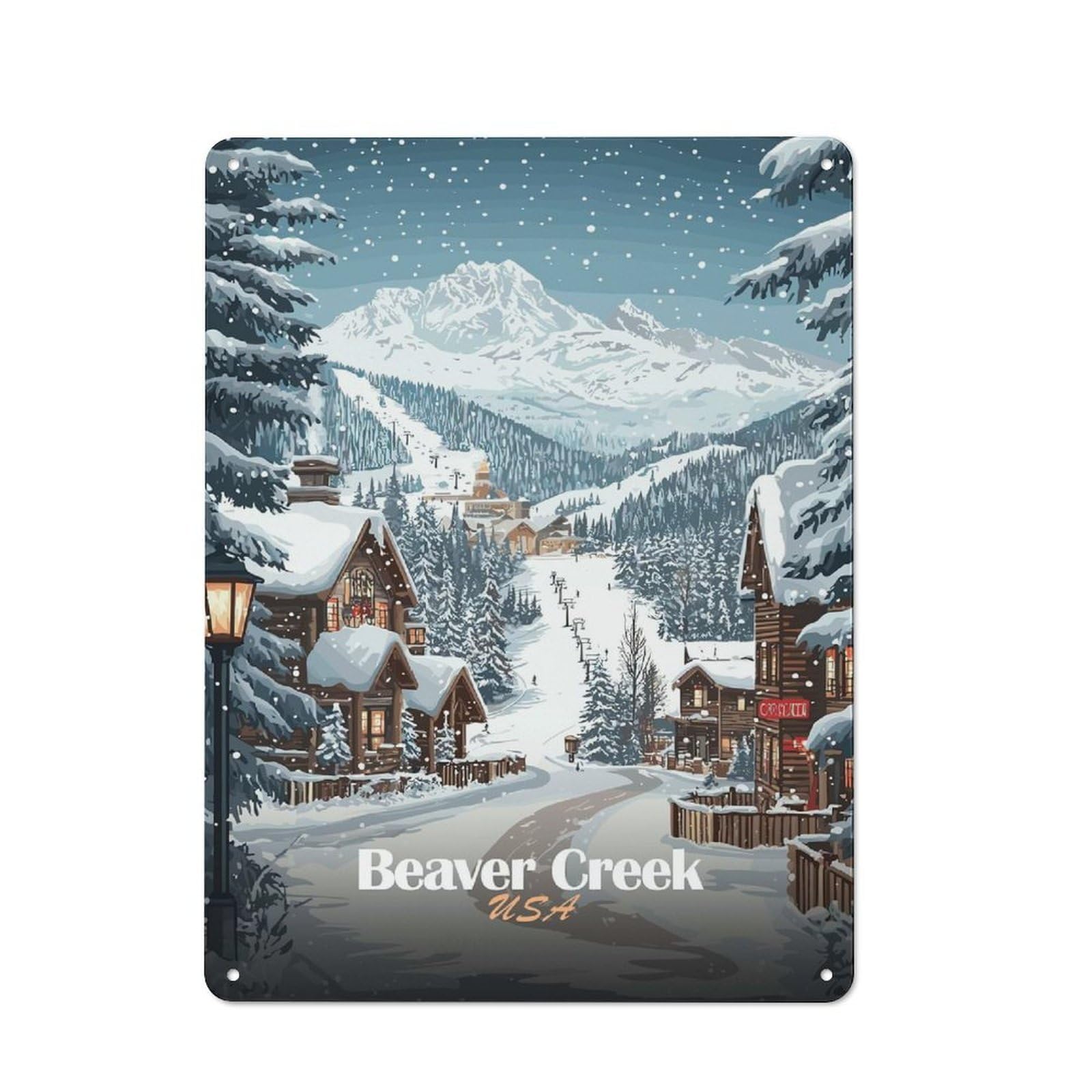 Junmoney Style-8 Beaver Creek Winter Wonderland Rustic Metal Sign 40X30cm For Pub Or Café, For Collectors Of Rustic Metal Wall Decor