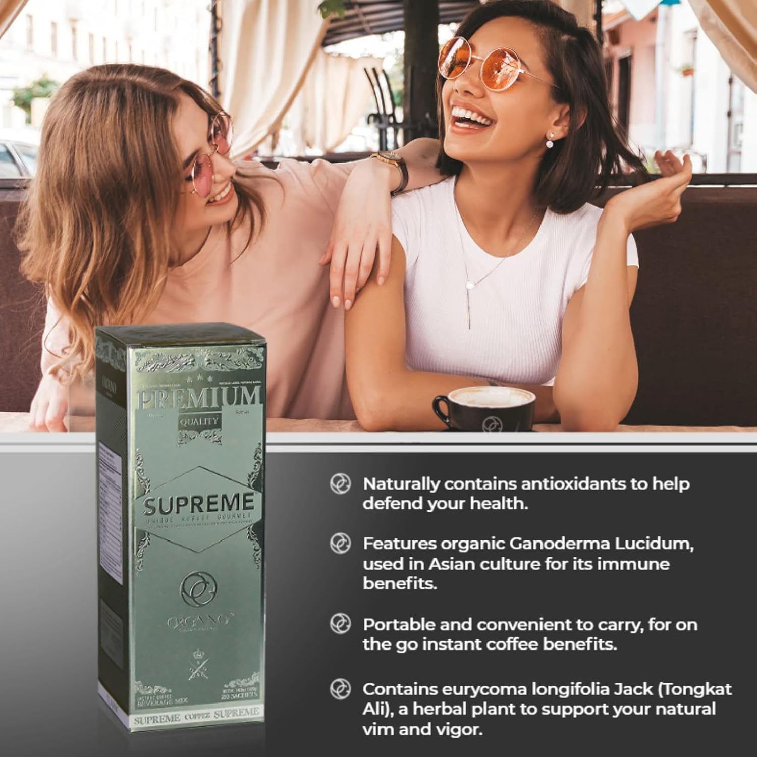 ORGANO Cafe Supreme, 100% Ganoderma Lucidum with Ginseng (20 Sachets)