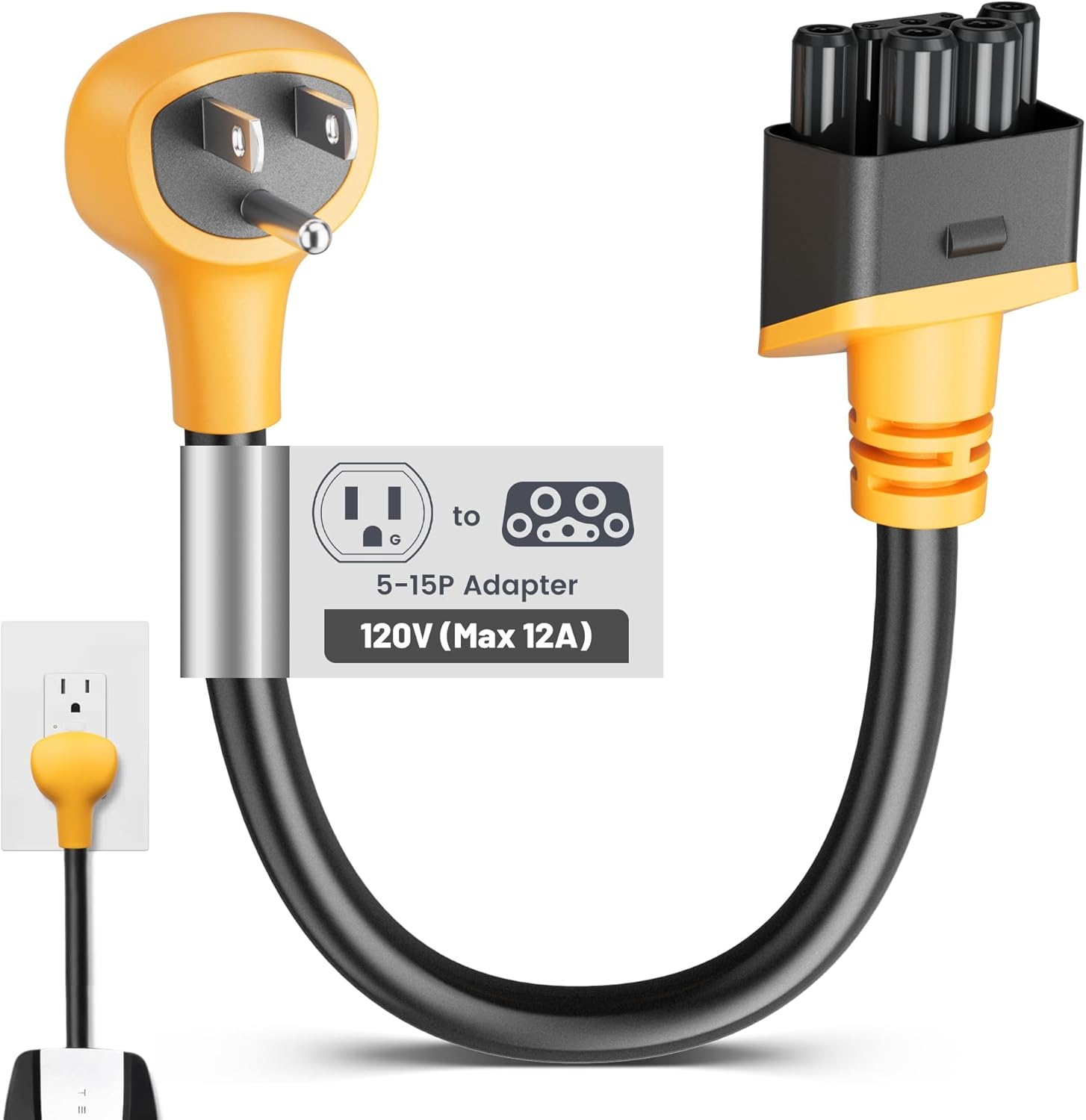 MECMO NEMA 5-15 Adapter for Tesla Gen 2 & 3 Mobile Charger, 12 Amp 120V, Household NEMA 5-15P Adapter Gen II Mobile Connector for Tesla Motors Model 3/Y/S/X to Charge at 15Amp Household Outlet