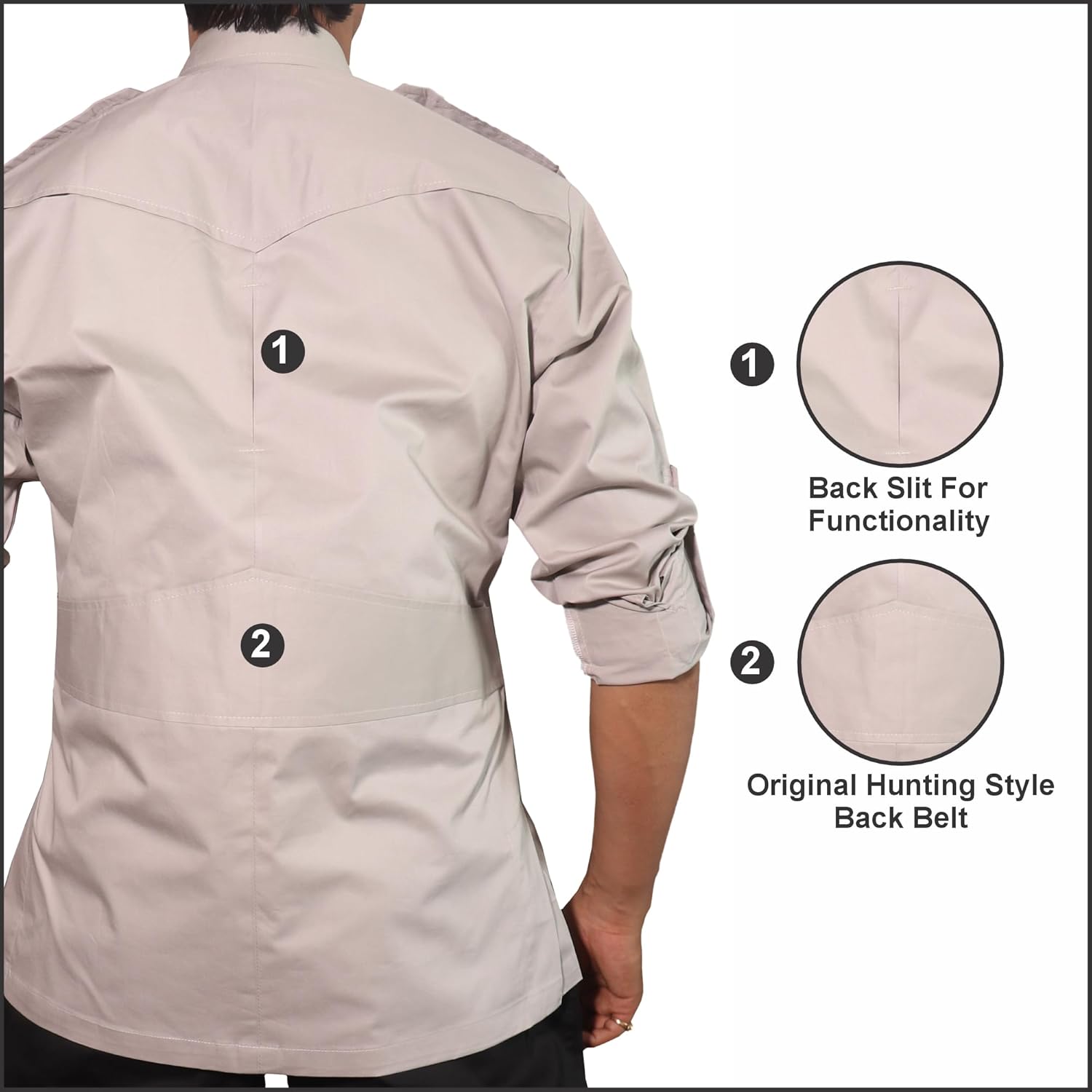 Men's Cotton 2 Pocket Hunting Safari Shirt with Coconut Shell Buttons Quick Dry Hiking Travel Fishing Long Sleeve Cargo Style