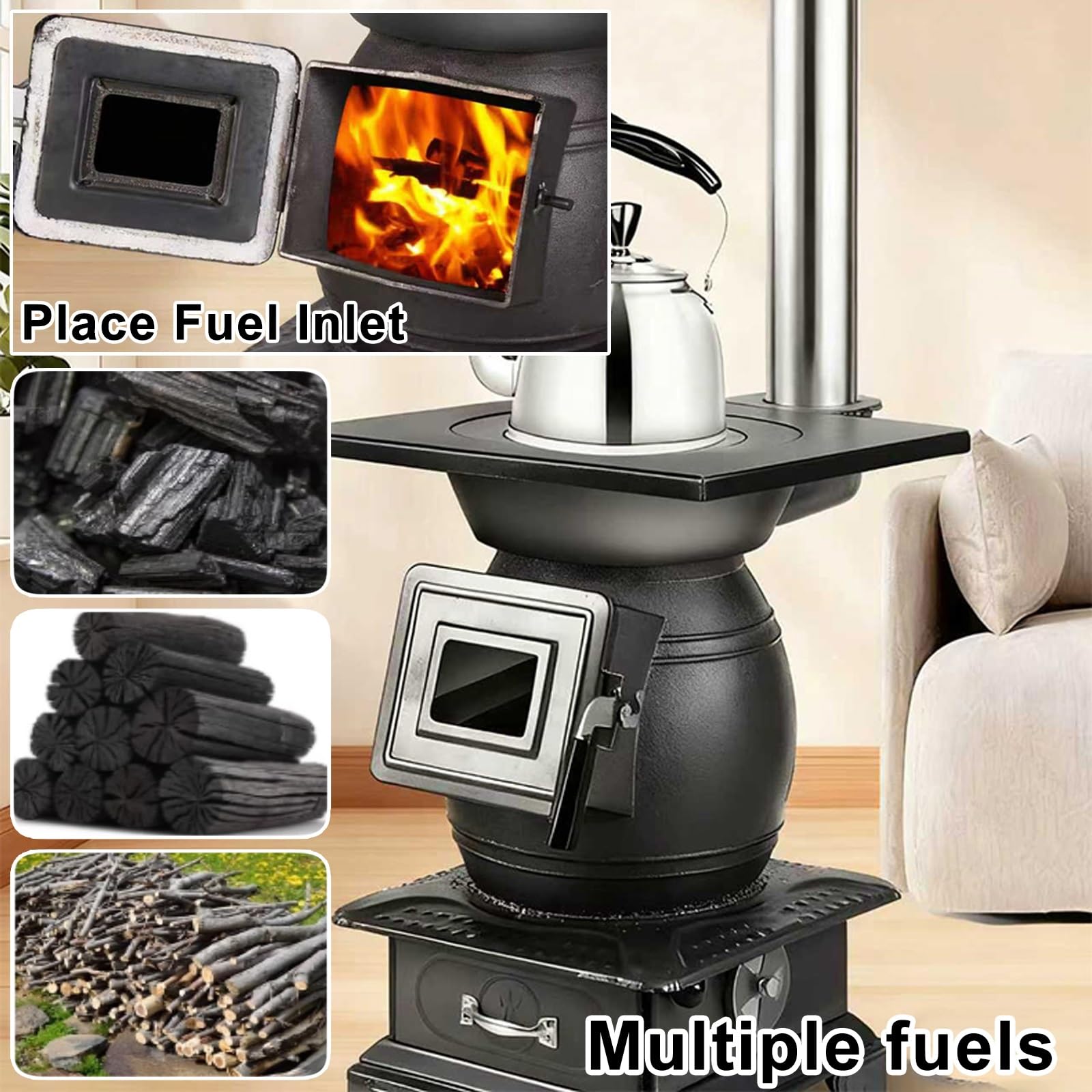 Stufa a legna per interni, senza fumo, per case, uffici e garage, efficiente fornello a pellet a legna