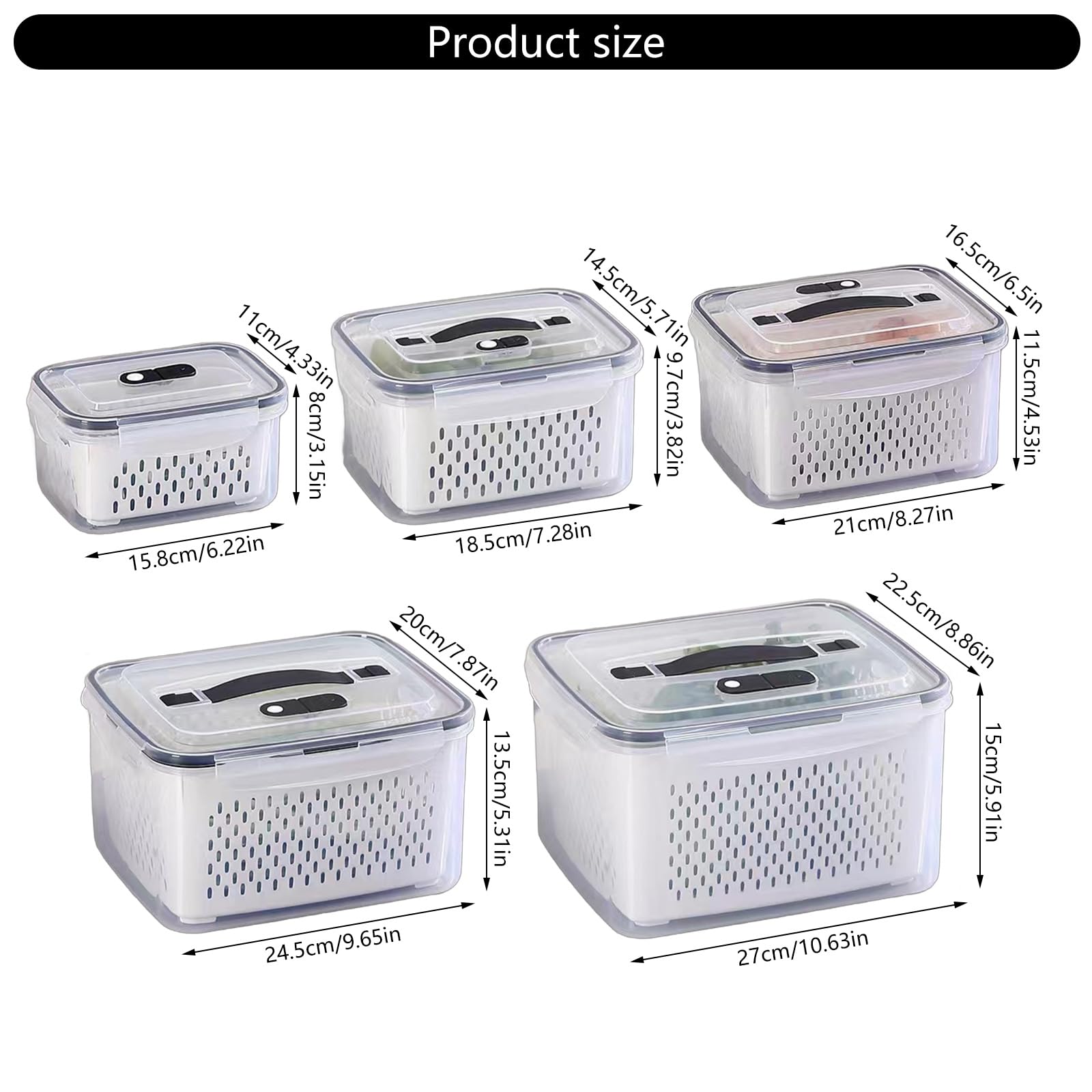 HLTYGWX Caja de Almacenamiento para Nevera con coladores, organizadores de Productos apilables, contenedor de conservación de Alimentos para Nevera, Herramienta de Cocina (Juego de Tres Piezas A)