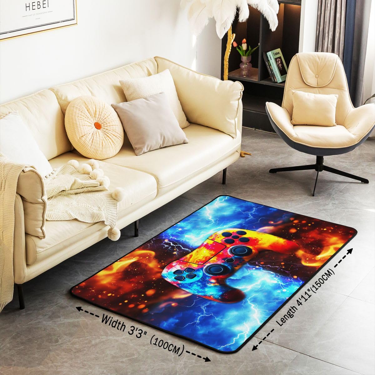 Tapis Salon 100x150cm Gamer Tapis Chambre Exterieur Intérieur Gaming Antidérapant Doux Décoration De Salle De Jeu pour Salon Et Chambre Gamepad Lavable Moderne Contrôleur Console Jeu