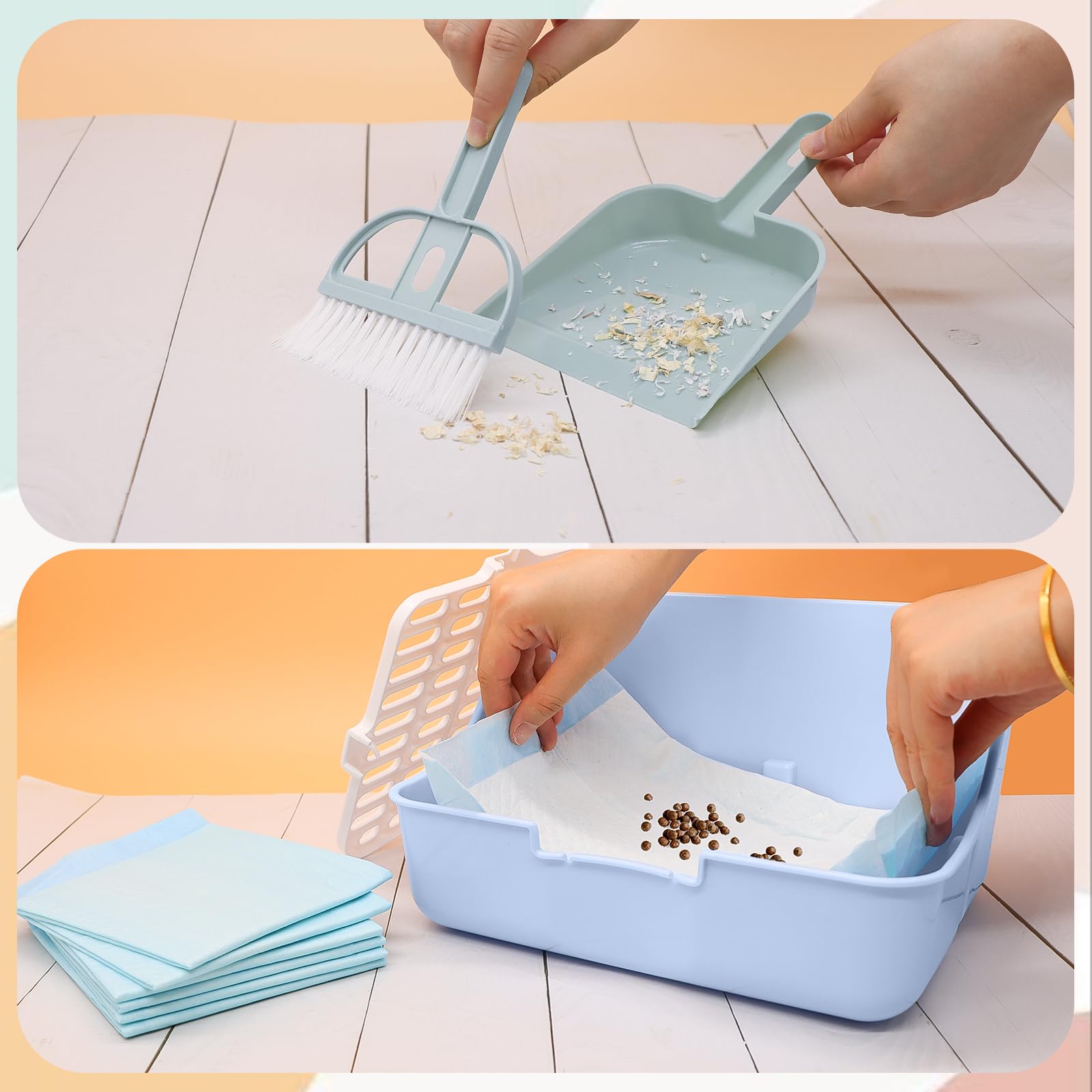 Rabbit Litter Box Trainer with Hay Feeder Hanging Bowls Water Dispenser for Cage Drawer Pan Litter Bedding Small Animal Pet Toilet Bunny Guinea Pigs Chinchilla Ferret Small Animals Blue - image 7