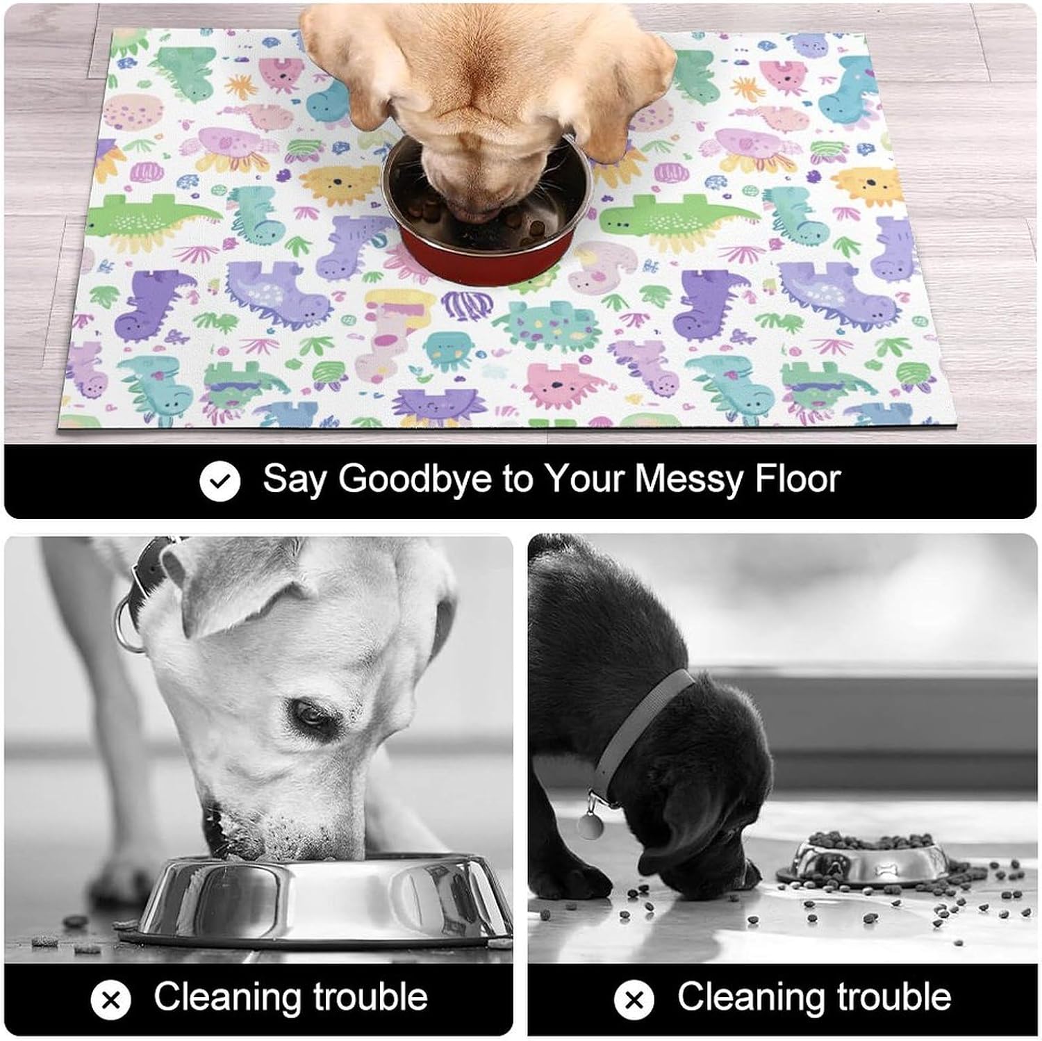 Pastel Dinosaurs Pet Cat Dog Food Mat Non Slip Mat Water Bowl Mat Quick Dry Cat Feeding Mat 16x24inch