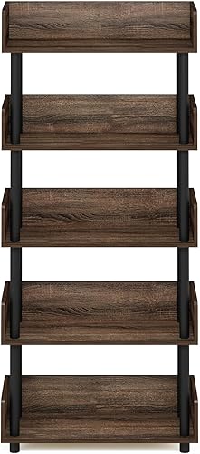 Miniatura 5 de Furinno Turn-N-Tube - Estantería expositora multiusos, de 5 niveles, se monta sin herramientas, color nogal