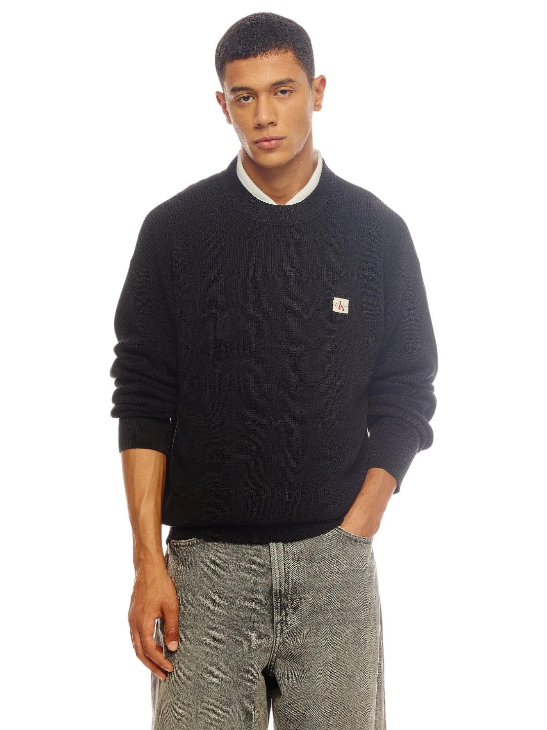 calvin klein jeans Solid Relaxed fit Cotton Sweater-picture-20