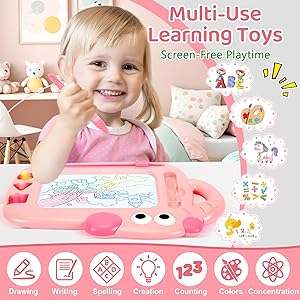 Toddler Girl Toys Age 1-2, Magnetic Drawing Board, Erasable Doodle Board Pad for Kids, Baby Early Learning Toys for 1 2 3 Year Old Girls, First Birthday Gifts for Girls Boys Christmas New Year(Pink)