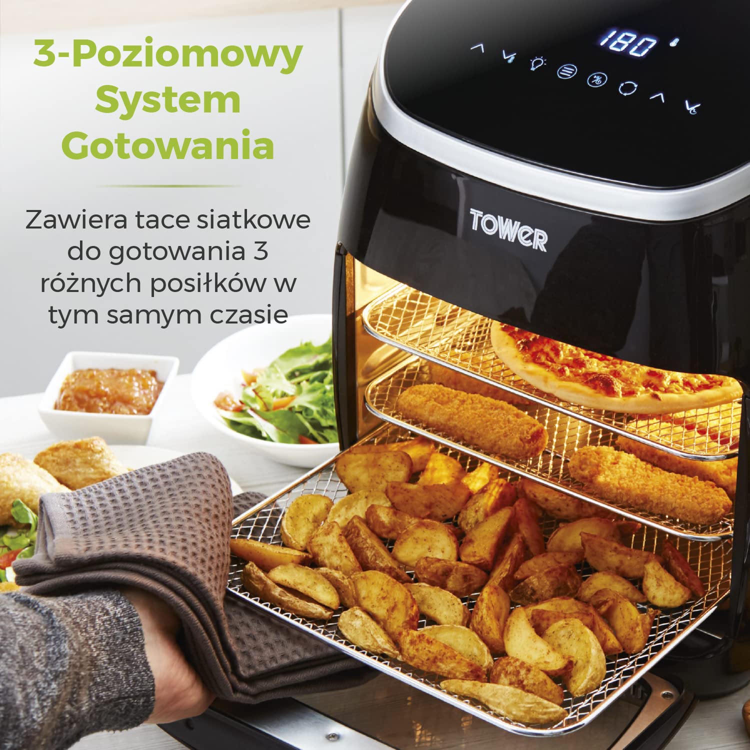 Tower Xpress Pro Kombinacja T17076 Vortx 10-in-1 Cyfrowy Air Frytkownica Piekarnik z Rapid Air Obieg, 60-Minuta Timer, 11 L, 2000 W, Czarny