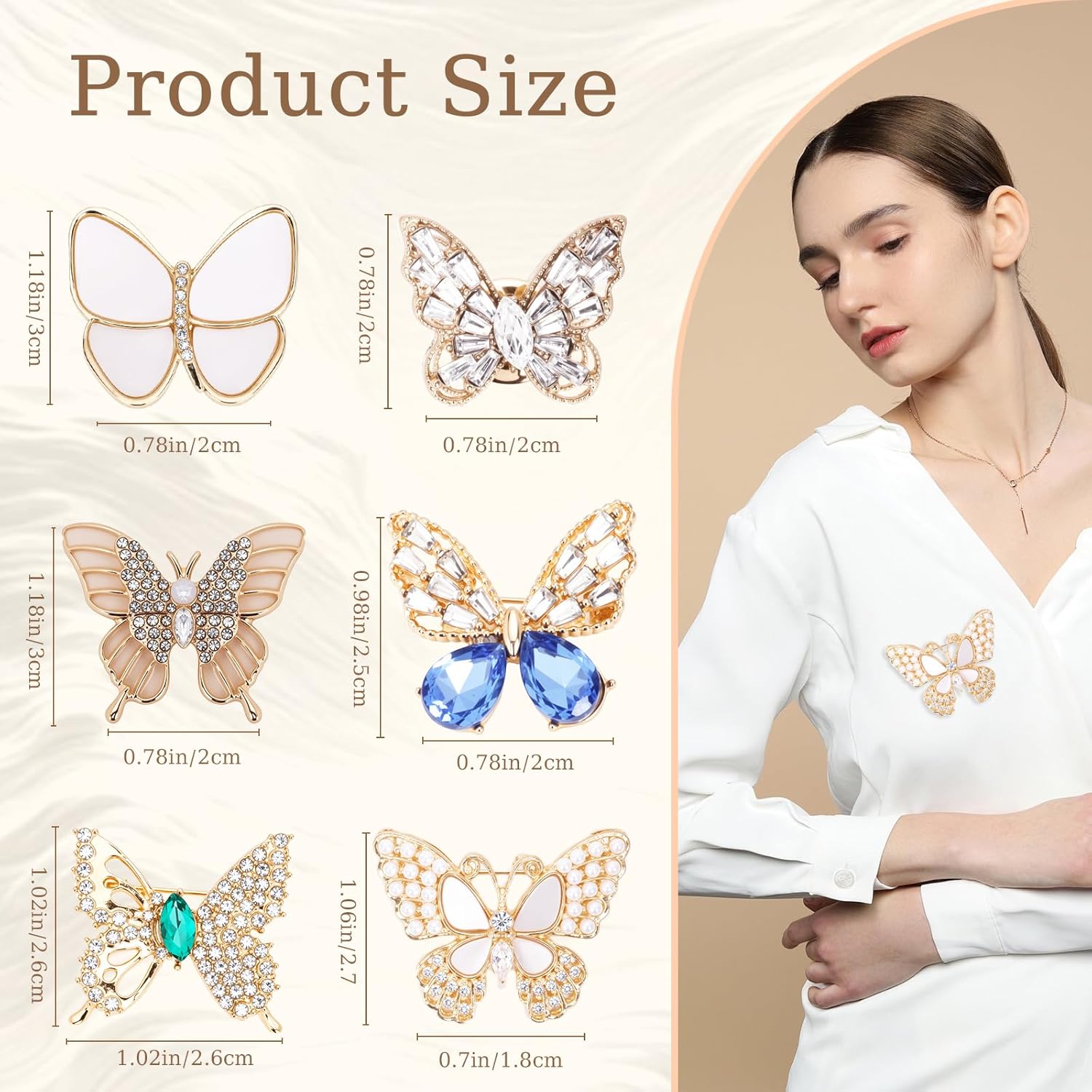 Butterfly Pins, 6 Pcs Butterfly Brooches for Women, Gold Brooches Simulated Rhinestone Pearl Brooch Pins for Wedding Bridal Dress Corsage Bouquet Coats Jackets Sweaters - Image 2