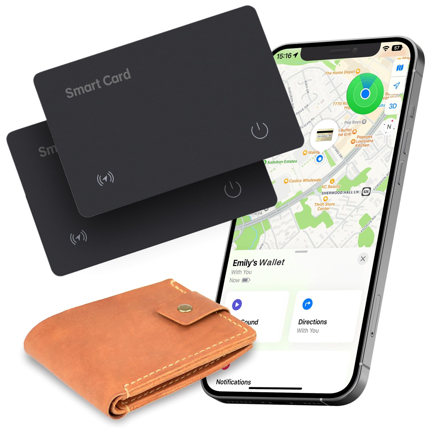 Reyke Lot de 2 cartes de suivi de portefeuille rechargeables compatibles avec Apple Find My (iOS uniquement) pour étiquettes de bagages, téléphones portables, passeports, étanchéité IP68
