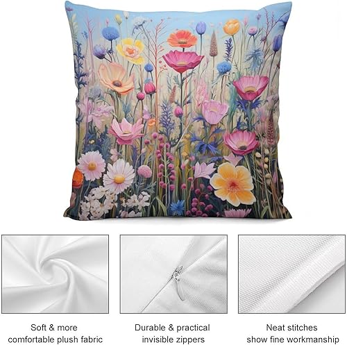 Miniatura 6 de HighonHi Cojines Decorativos para Sala 18 "x18 A Field Full of Wild Flowers Pillow Covers Room Decor Spring Summer Wildflower Pillow Covers for Sofa