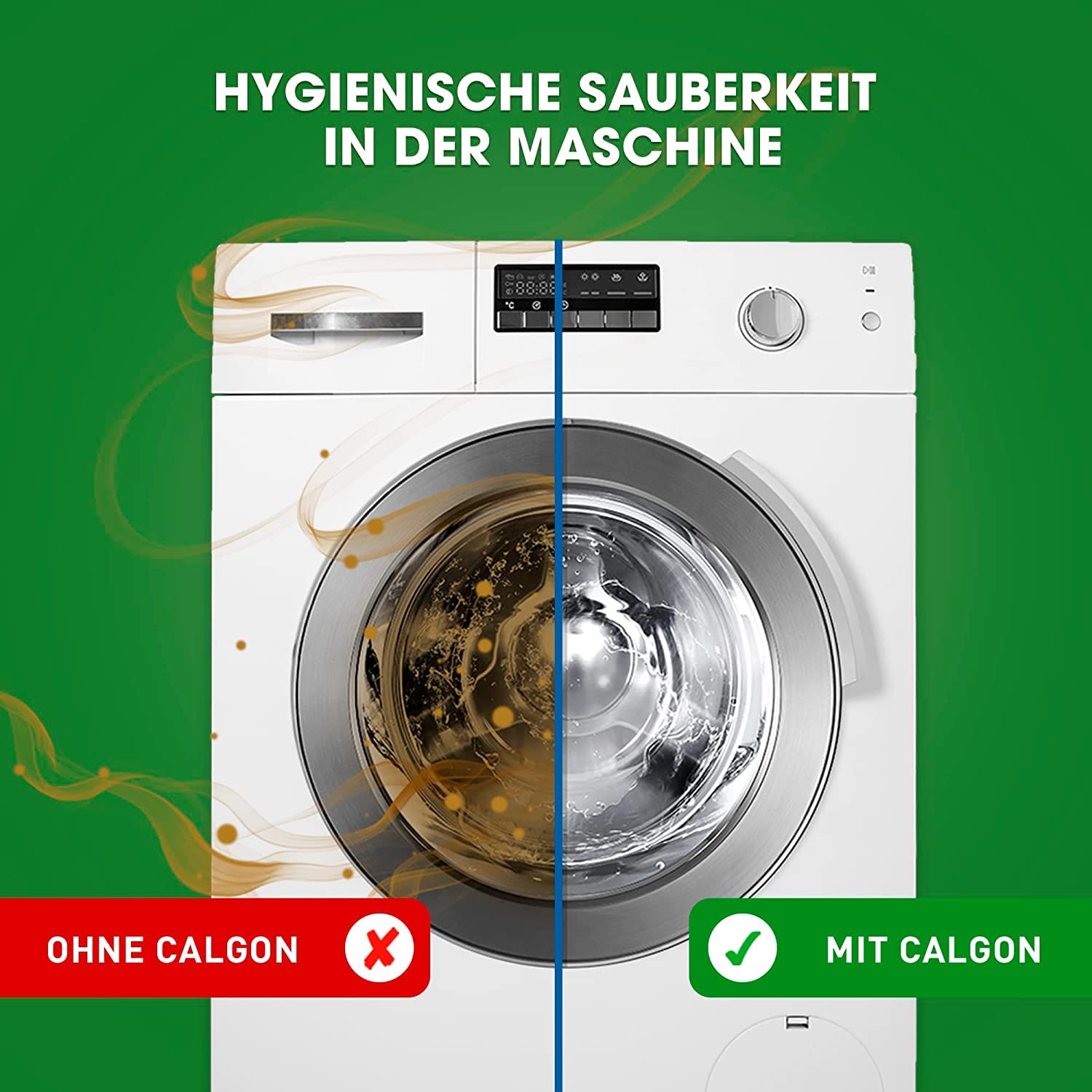 Calgon Hygiene+ Tabs – Schutz vor Kalkablagerungen und Schmutz – Wasserenthärter mit Hygieneschutz für die Waschmaschine – 2 x 61 Tabs