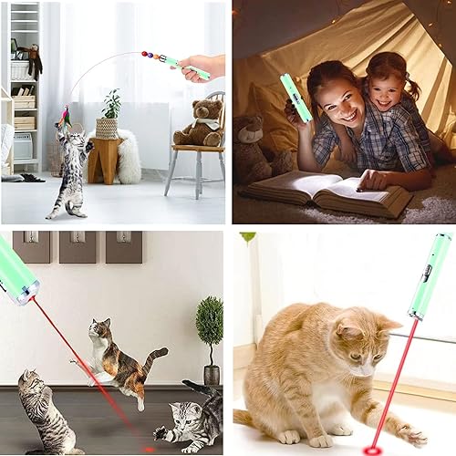 Miniatura 6 de Juguetes interactivos 5 en 1 para gatos, 30 pulgadas, flexible para gatos, varita de recambios de plumas, cable USB recargable de caña de pescar