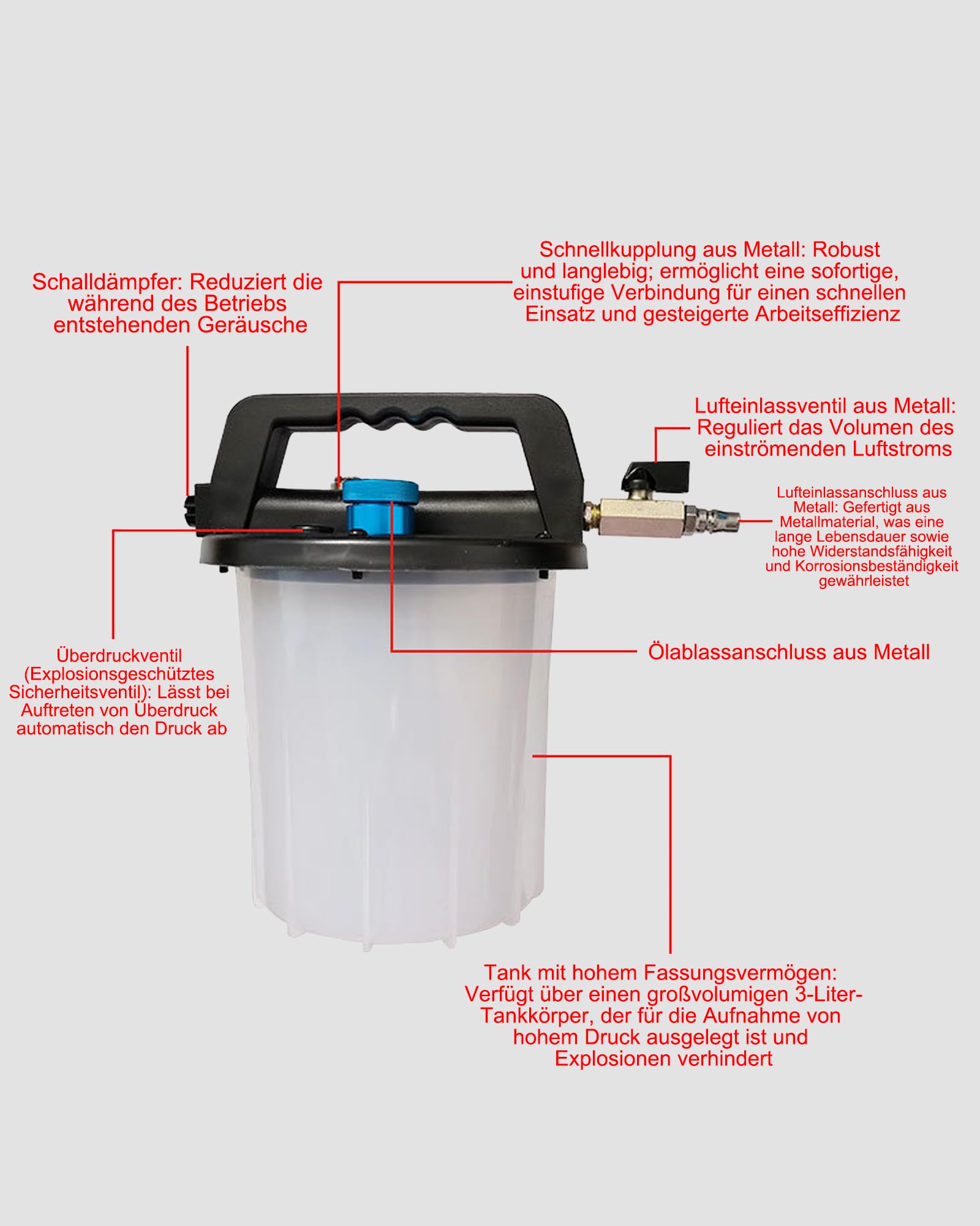 Dispositif de purge de frein pneumatique de 3 l pour la plupart des