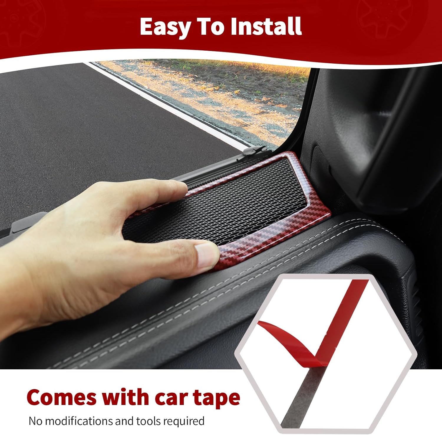 RT-TCZ for Jeep JL A Pillar Top Roof Speaker Trim Cover for Jeep Wrangler JL JLU Gladiator JT 2018-2023 Red Carbon Fiber Interior Accessories 4pcs