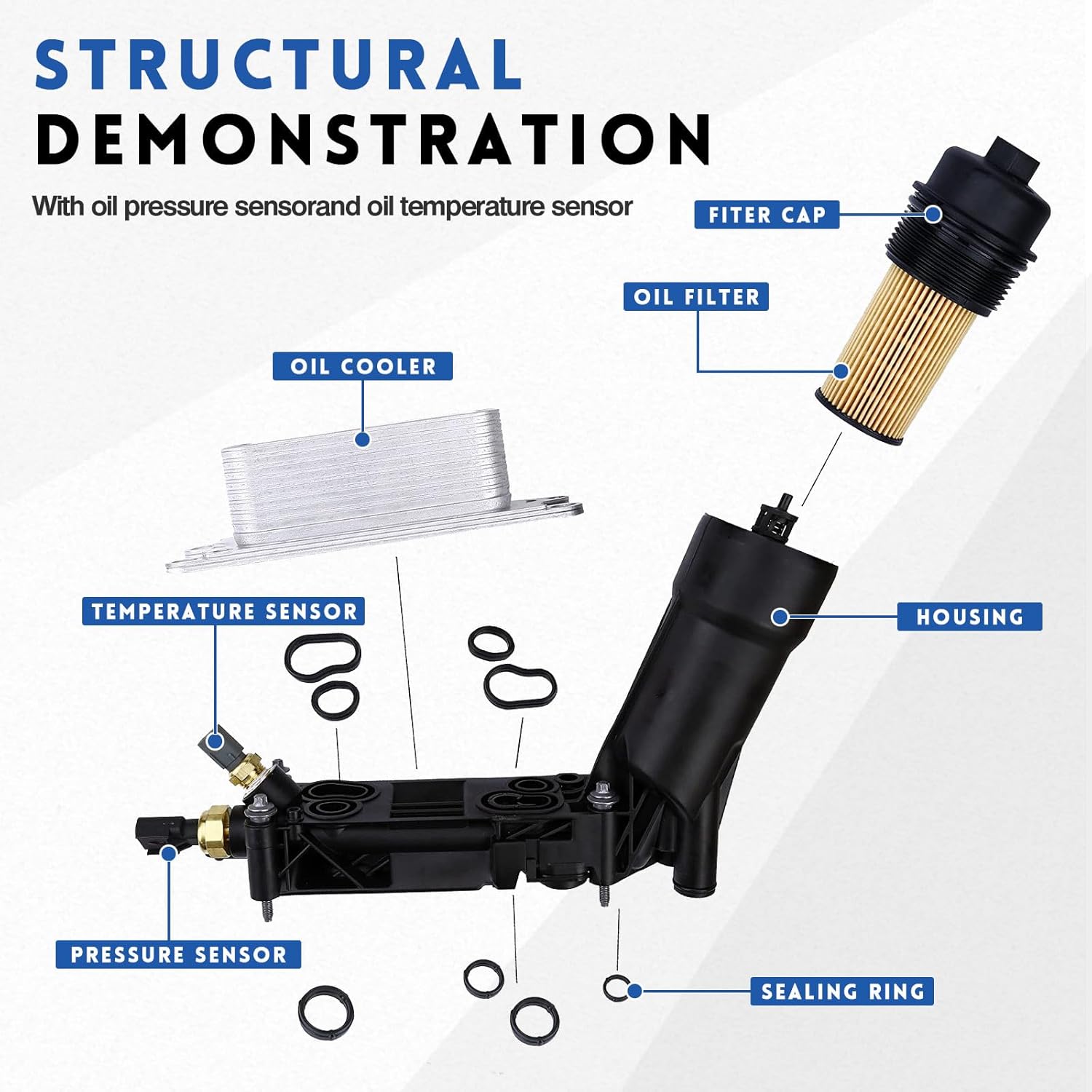 5184294AE Engine Oil Filter Housing Kit with 3.6 Oil Cooler Adapter Assembly for 2011 2012 2013 Chrysler 200 300 town&country Dodge Charger Grand Caravan Challenger Journey Jeep Cherokee Wrangler RAM