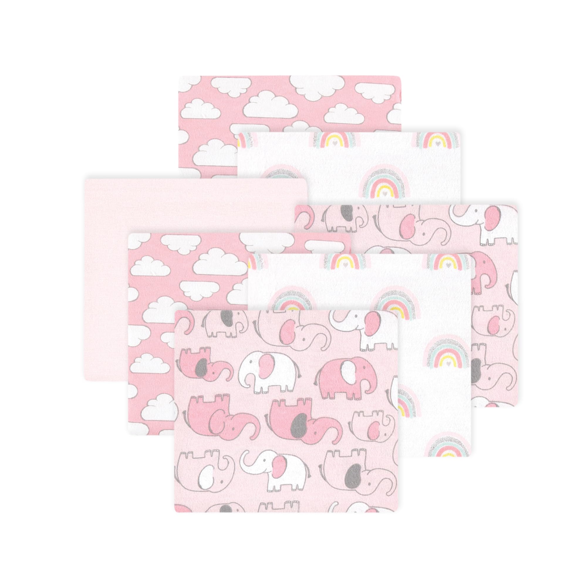 Little Treasure Hudson Baby Cotton Poly Flannel Receiving Blankets Multipack, Pink New Elephant, 30x30 inches