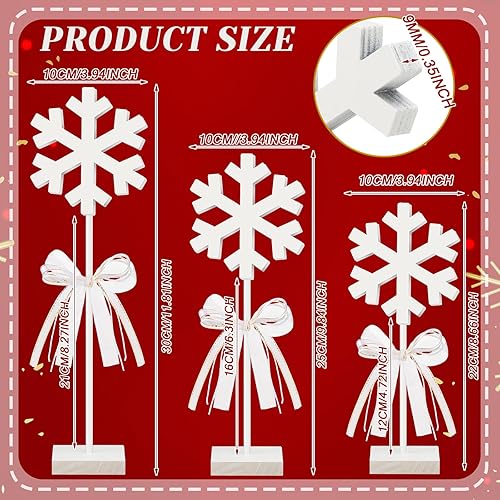 Miniatura 4 de Blulu 3 piezas de decoración de copo de nieve de invierno de pie blanco copos de nieve de madera de pie copos de nieve de Navidad decoración de mesa