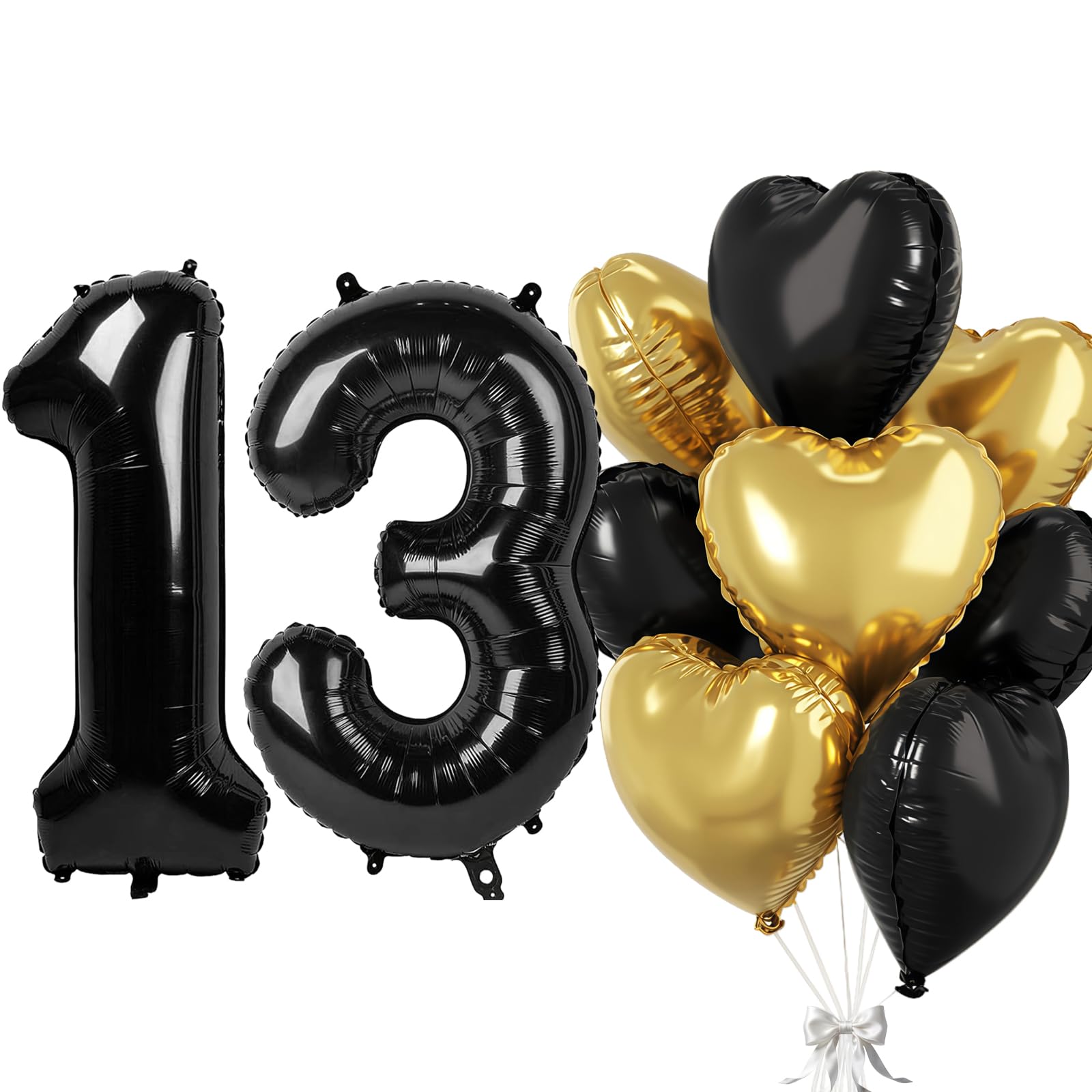 Black Balloon 13, Foil Balloon Number 13, Heart Foil Balloon Black Gold, 40 Inch Helium Balloon 13 & 31 with Heart Balloons, Balloon 13th Birthday Decoration Set for Birthday Anniversary Party