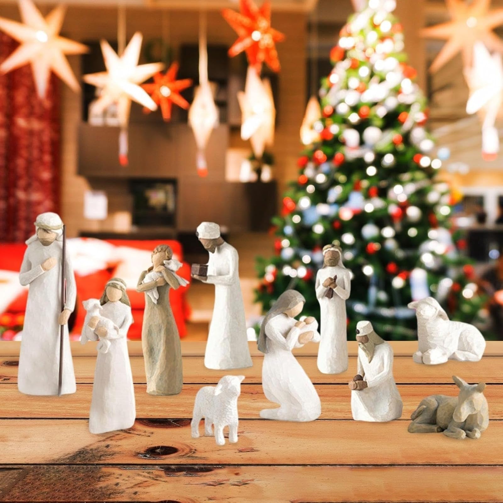 Generisch Krippenset Born Scene Figur,10-teiliges Figuren Krippe Harz, Geburt Belen Weihnachten, Weihnachtskrippe mit Figuren, Krippenszene Krippe Harz Heilige Familie, Dekoration