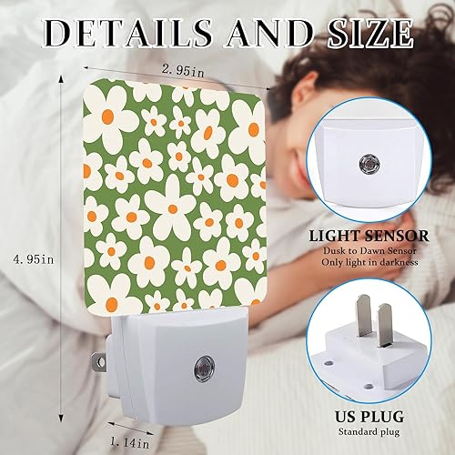 Miniatura 2 de Luz nocturna retro de los años 70, lámpara nocturna retro de flores de margaritas con sensor de atardecer a amanecer, lámpara LED de 0.5 W de