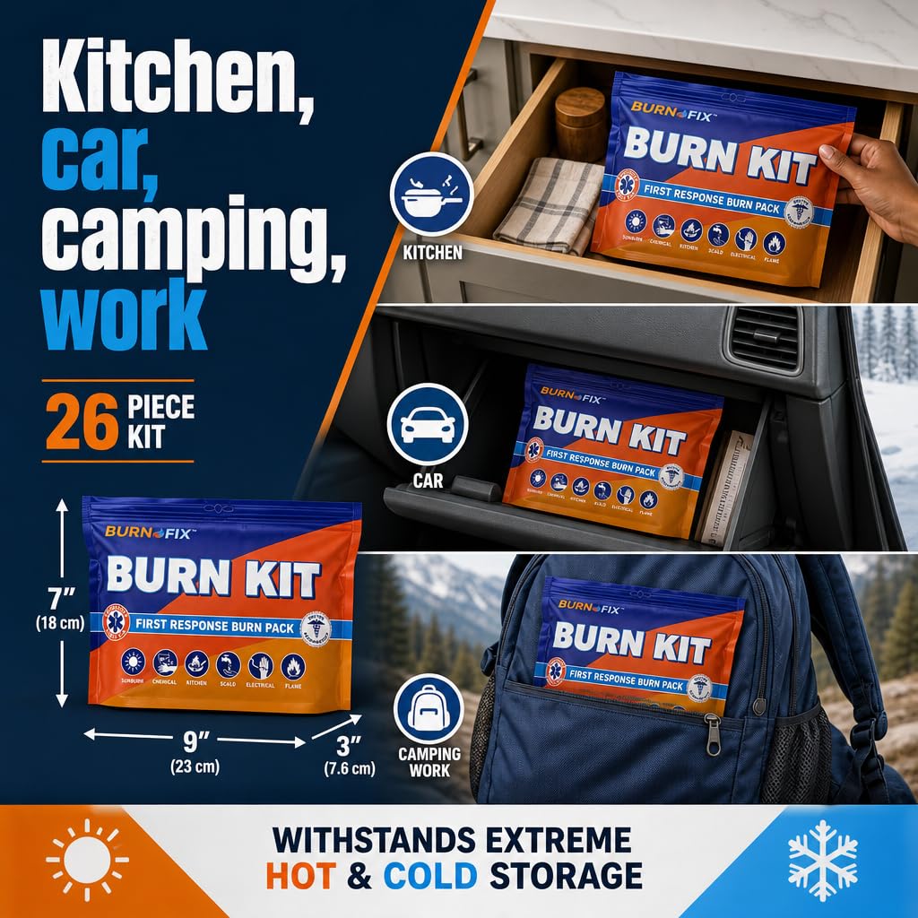 BurnFIX® Burn Kit First Aid Recommended by Doctors, Comprehensive 25pcs First Aid Kit Includes Burn Gel, Burn Dressing, Gloves, Scissors, Wipes for Quick Burn Relief - Sunburn, Electrical, Flame Burns — Amazon image 7