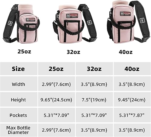 Vista 27 de NATURE PIONEOR Soporte para botella de agua con correa ajustable – 25/32/40 onzas, funda aislante para botella de agua con mango de paracaídas y 2