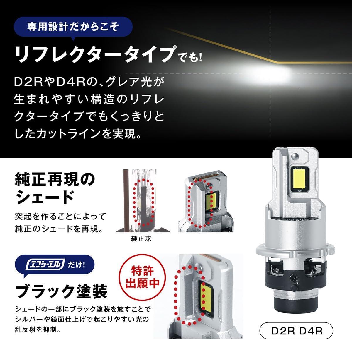 ハイエース 200系 3型前期 2型 1型 D4R led ヘッドライト ポン付け 純正 hid バルブ 【デイタイムランニングライトレンズキセノンランプ】