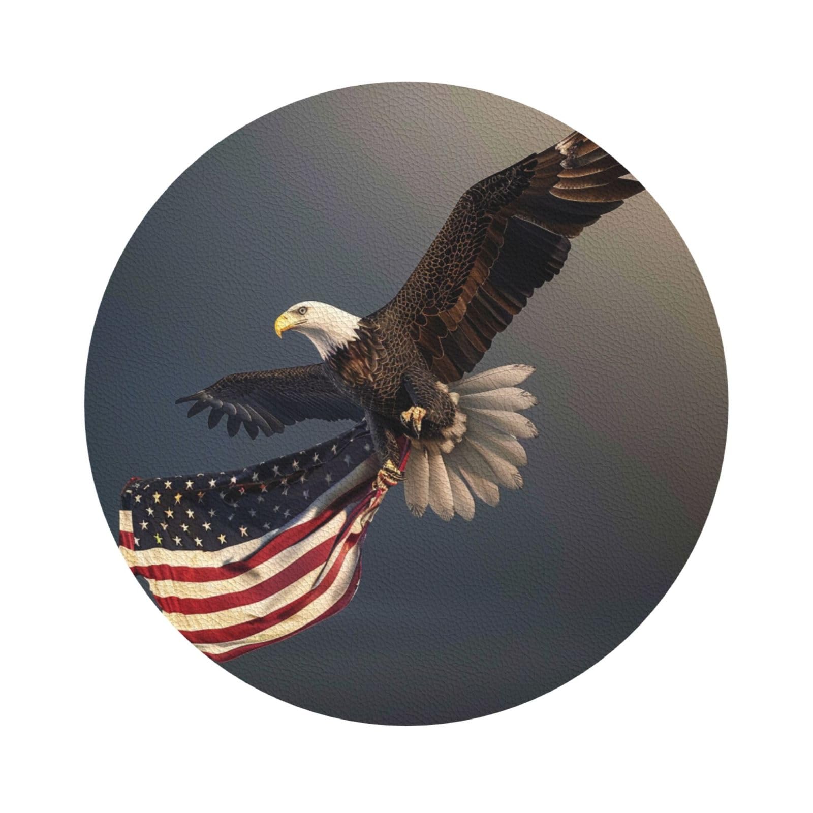3D Bald Eagle Flying with American Flag Print Leather Coaster Set of 6, Round Shape Coasters Table Decorative Coffee Cup Beverage Coasters Wine Beer Bar Coasters for Hot Drinks Table Protection
