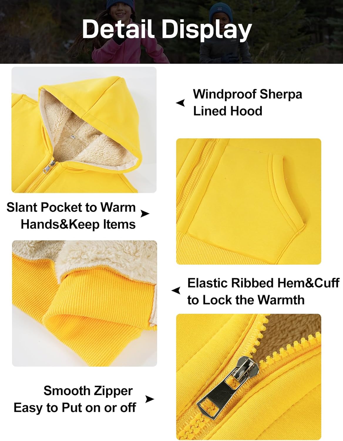 Flygo Unisex Boys Girls Fleece Jacket Hoodie Sherpa Lined Zip Up Hooded Sweatshirt Kids Winter Jackets - Image 6