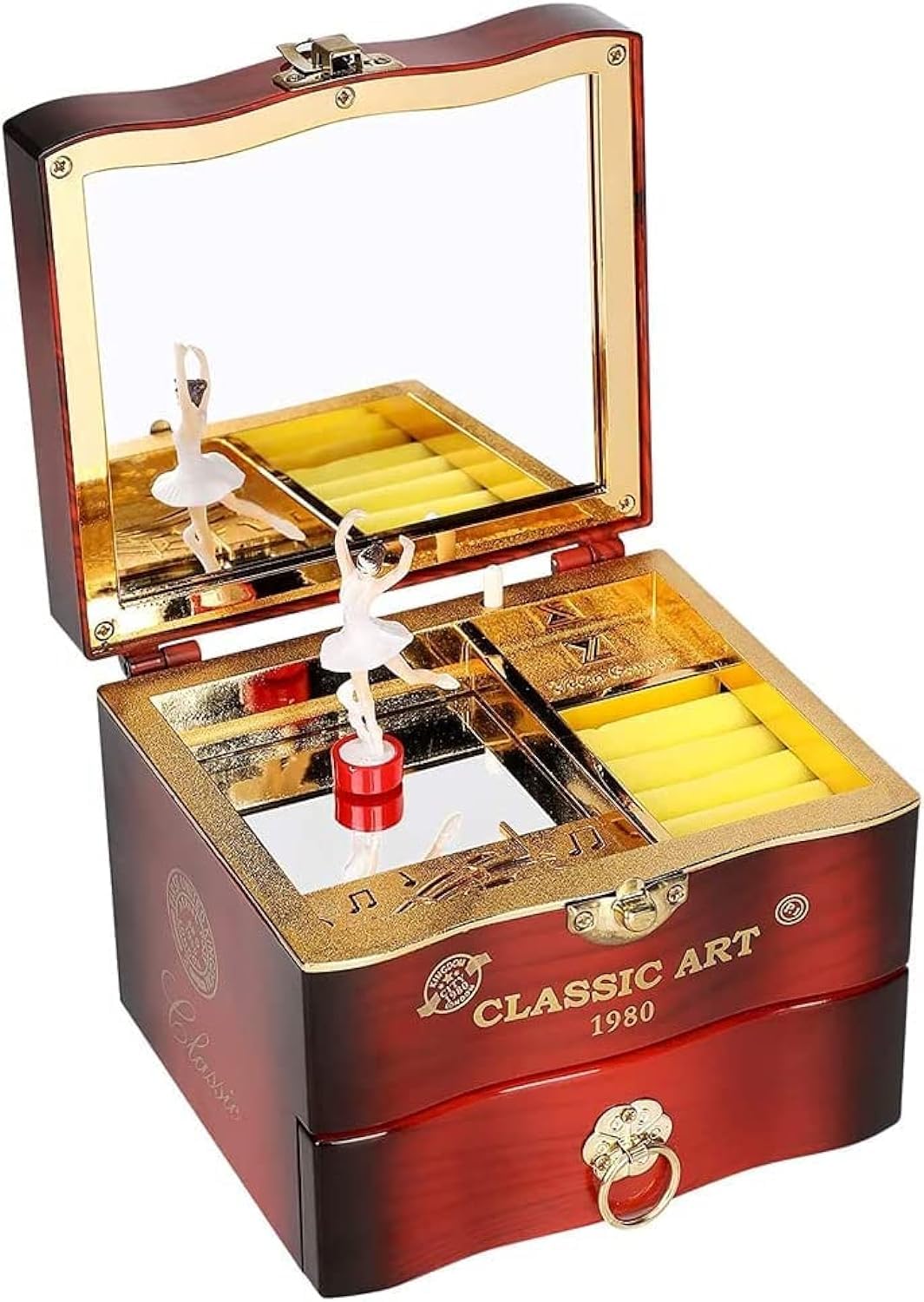 MofishMusical Jewelry Box, Ballerina Themed Girl Musical Jewellery Box, White Wind Up Kids Music Case with Drawer and Swan Lake Tune Gift for Daughter Girlfriend on Birthday Christmas Valentine's