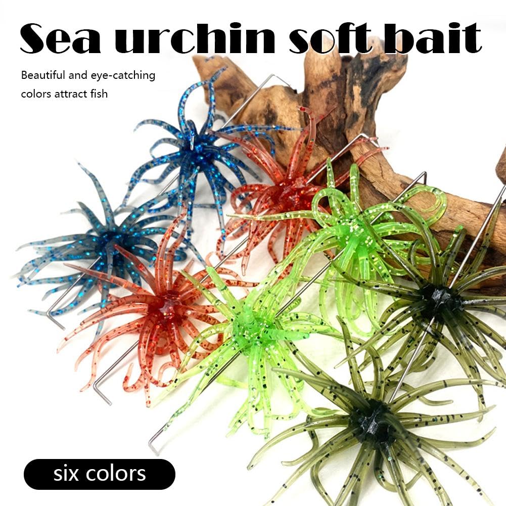 2Pcs Sea Urchin Soft Bait, Tentacle Creature Lure, Realistic Fuzzy Dice Fishing Lure for Bass & Perch, Soft Plastic Baits for Bass Fishing, Drop Shot,Wacky Rig/Neko Rig and Finesse,Slow Sinking — view 3