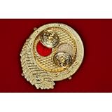 Golden Decorative Designer Roli Chawal/Rice Holder, Kumkum Haldi Holder Rakhi Pooja Thali Indian Festival Diwali Pujan Mandir Tika Roli Plate (Rectangle Shape) (Lotus Round Shape)