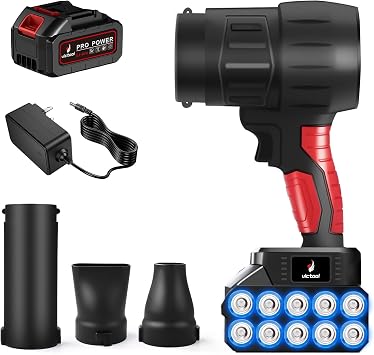 Cordless Handheld Turbo Blower Violent Fan, High-Speed 35000RPM Compressed Air Duster Dryer with 21V 1300mAh Battery, Stepless Speed Control, 3 Nozzles for Car, Home, Leaf Blowing