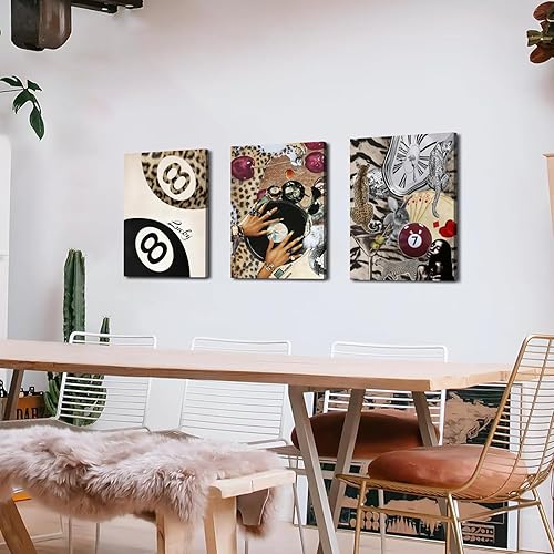 Miniatura 4 de Juego de 3 arte de pared de leopardo de moda, decoración de pared de guepardo, diseño de niña negra, póster de 8 bolas, impresiones en lienzo,