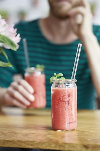 Miniatura 3 de HALM - Pajitas de vidrio reutilizables de 6 x 9 pulgadas + cepillo de limpieza sin plástico, fabricadas en Alemania, aptas para lavavajillas,