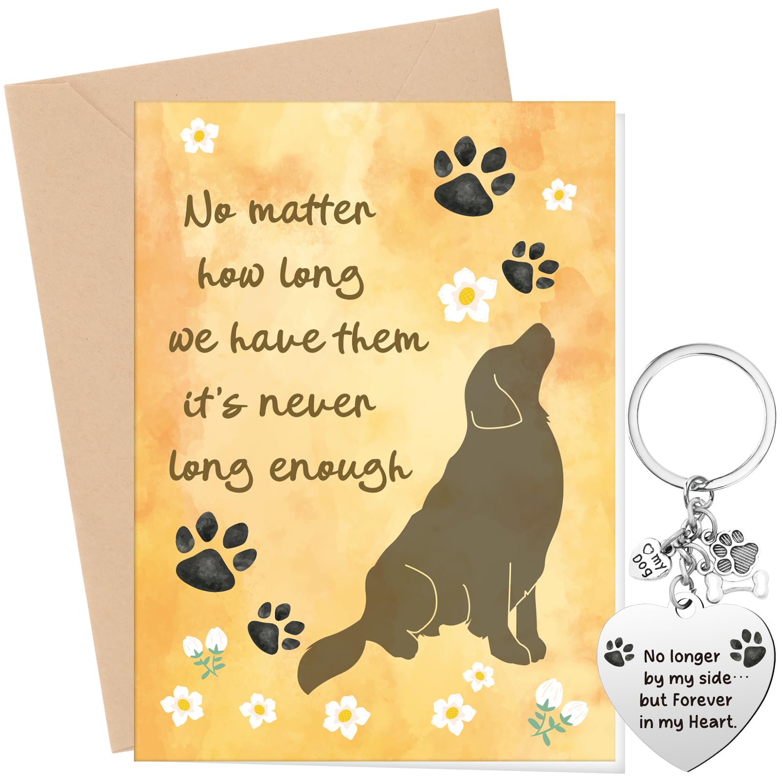 Dog Sympathy Cards - Condolences Card For Loss Of a Pet Deepest Card Includes Paw Print Keychain, Bereavement Gift for Dog Lovers No Matter How Long We Have Them it's Never Long Enough