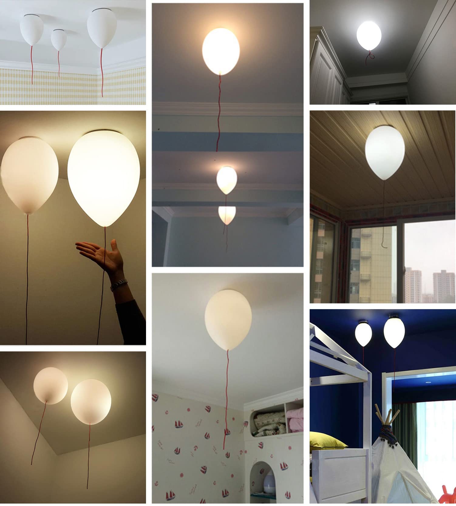 Balonowa lampa sufitowa, biała, prosta i piękna, dekoracyjny żyrandol do salonu, sypialni, pokoju dziecięcego, chłopięcego, dziewczęcego, żarówka 7 W.