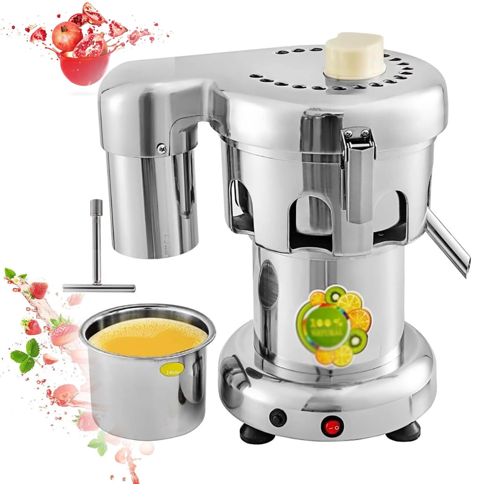 TYH Estrattore di Succo Commerciale da 370 W, Estrattore di Succo Elettrico per Agrumi, Estrattore di Succo in Acciaio Inossidabile, Grande Tramoggia di Alimentazione da 2 Litri, Centrifuga