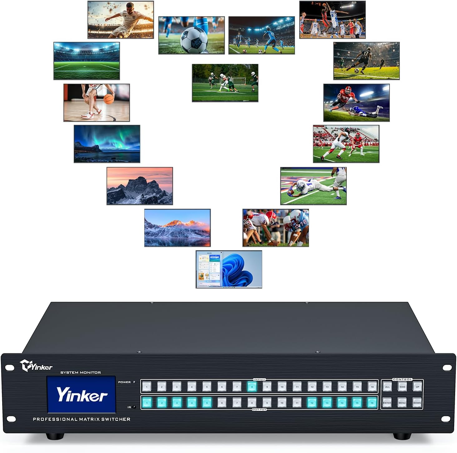 2U Rackmount 16x16 HDMI Matrix Switch - 4K@30Hz with Downscale, 3.5mm Audio De-embedding, RS232 & LAN Control, EDID & HDCP Support, Web GUI, IR Remote