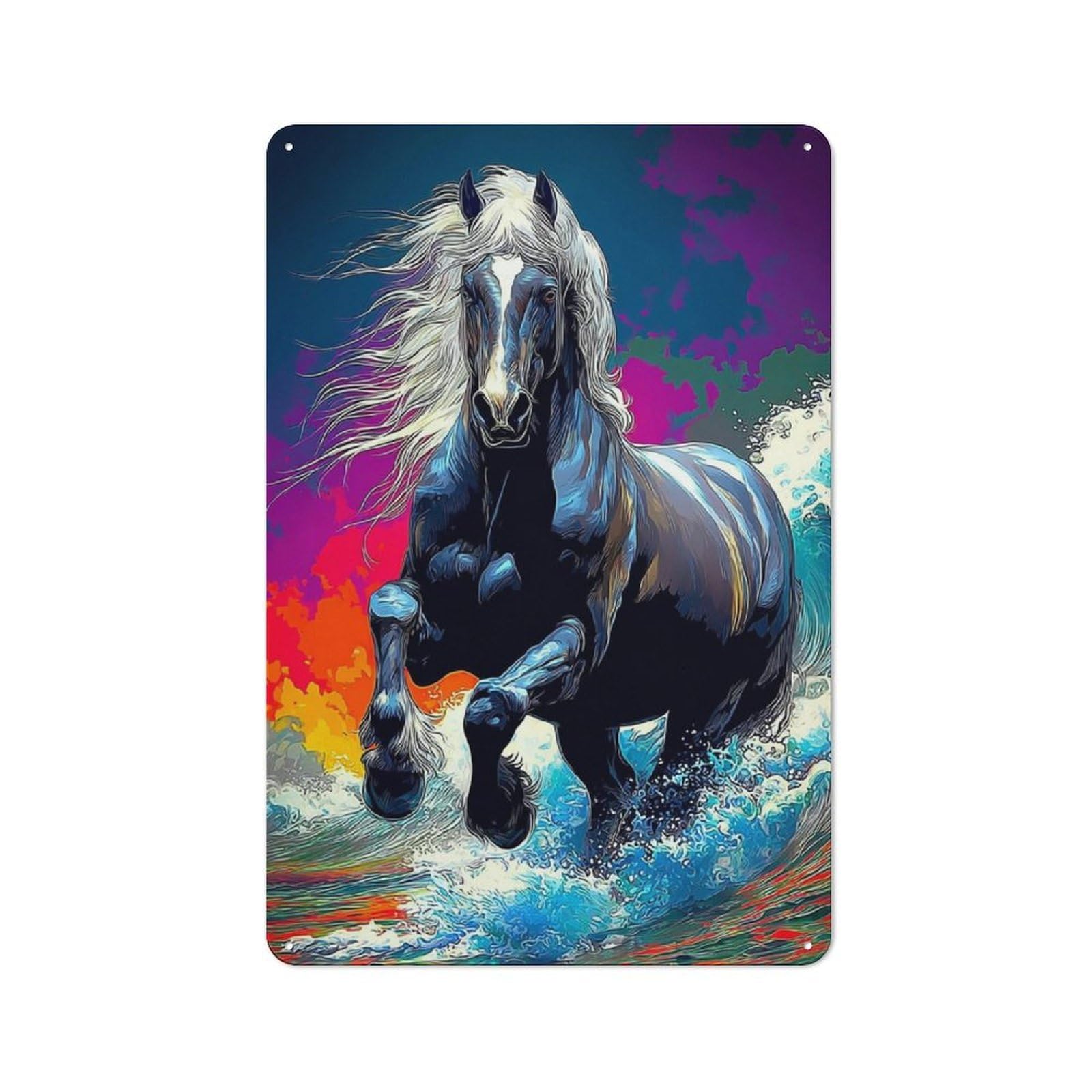 Junmoney Colorful Horse In Motion Metal Wall Plaque With Design 30X20cm, Retro Novelty Wall Art For Bedroom, Kitchen, Office Or Living Room